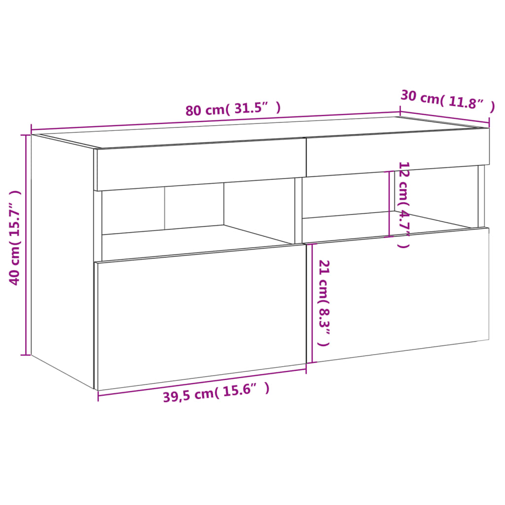 Nástěnná TV skříňka s LED osvětlením betonově šedá 80x30x40 cm - obrázek 18