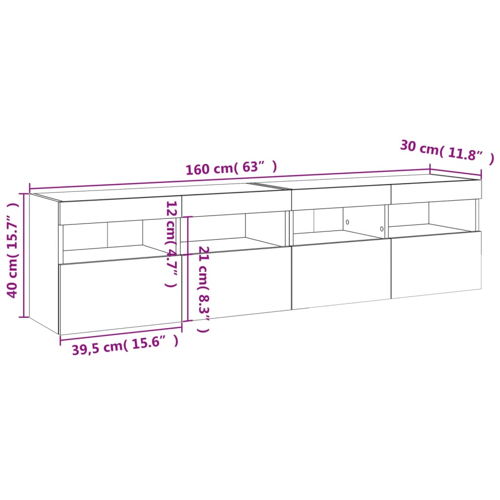 Nástěnné TV skříňky s LED 2 ks betonově šedé 80 x 30 x 40 cm - obrázek 18