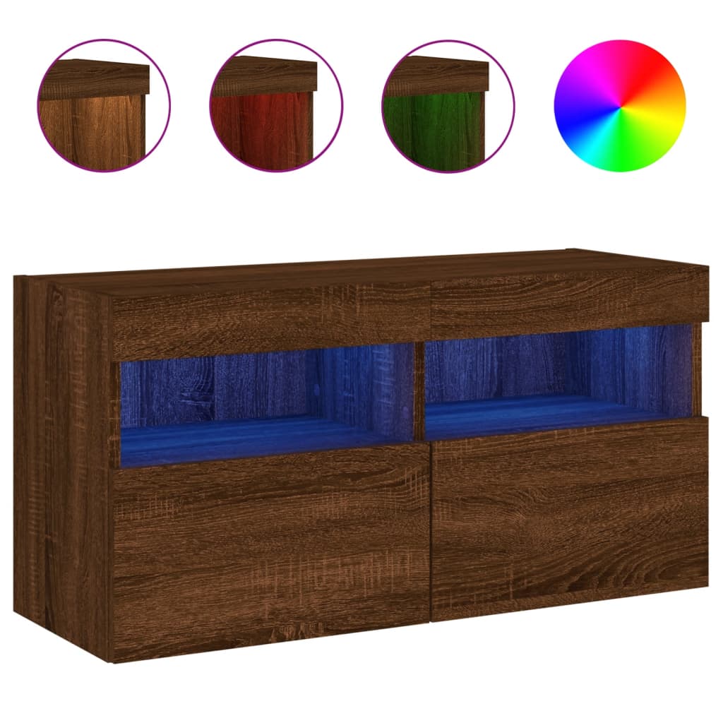 vidaXL Nástěnná TV skříňka s LED osvětlením hnědý dub 80 x 30 x 40 cm