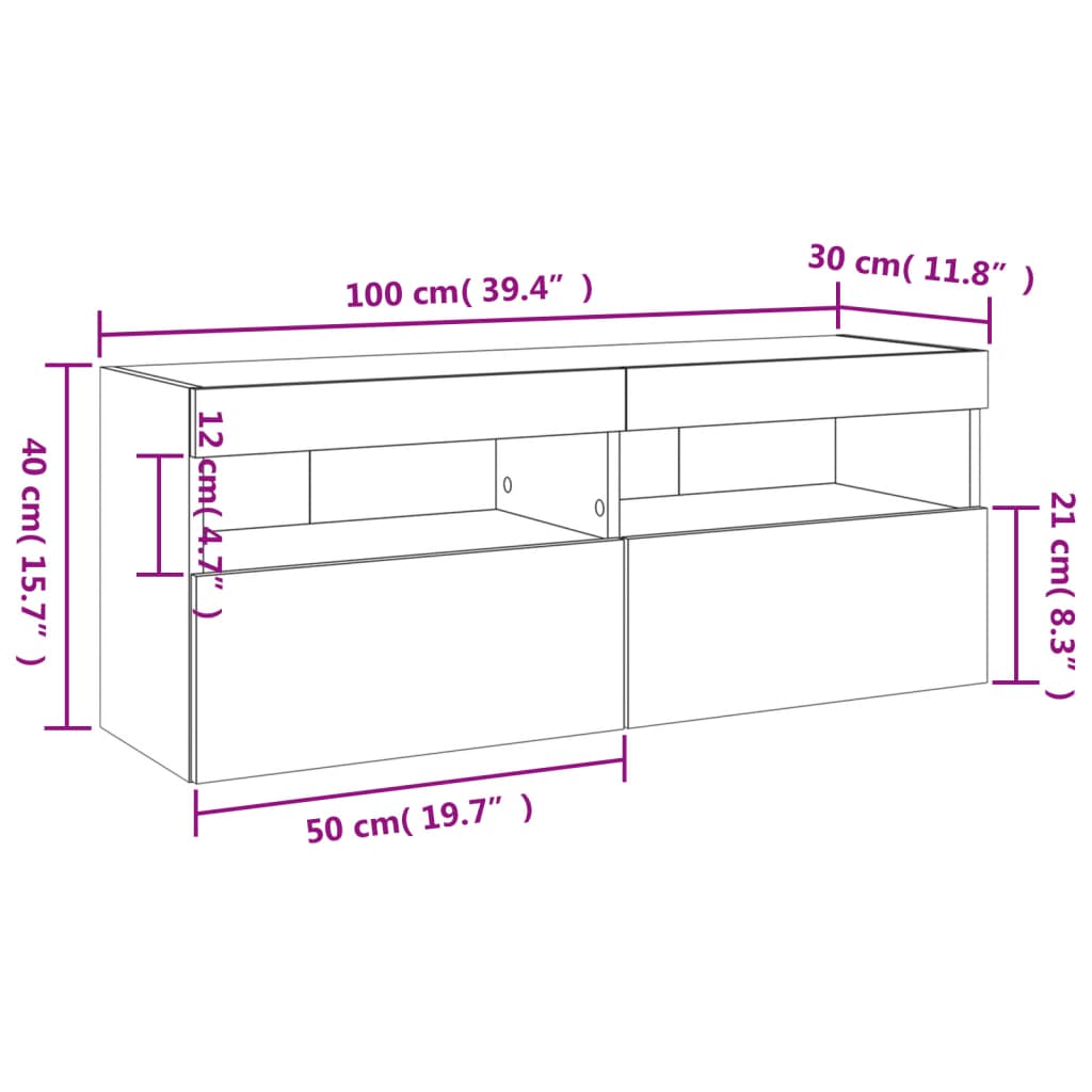 Nástěnná TV skříňka s LED osvětlením bílá 100 x 30 x 40 cm - obrázek 18