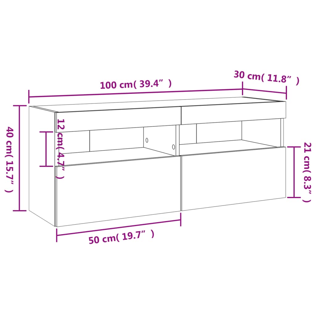 Nástěnná TV skříňka s LED osvětlením dub sonoma 100x30x40 cm - obrázek 18