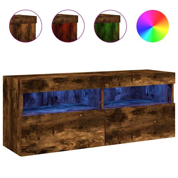 vidaXL teleri seinakapp LED-tuledega, suitsutamm, 100 x 30 x 40 cm