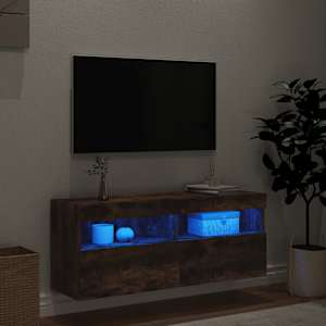 Nástěnná TV skříňka s LED osvětlením kouřový dub 100x30x40 cm - obrázek 4