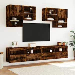 Nástěnná TV skříňka s LED osvětlením kouřový dub 100x30x40 cm - obrázek 6