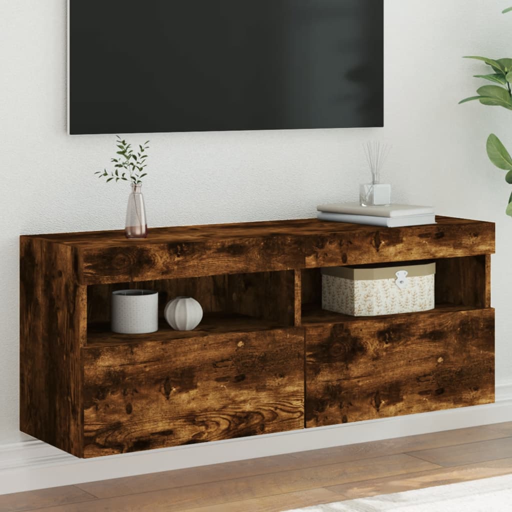 vidaXL TV-Wandschrank mit LED-Leuchten Räuchereiche 100x30x40 cm