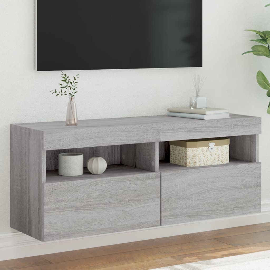 vidaXL TV-Wandschrank mit LED-Leuchten Grau Sonoma 100x30x40 cm
