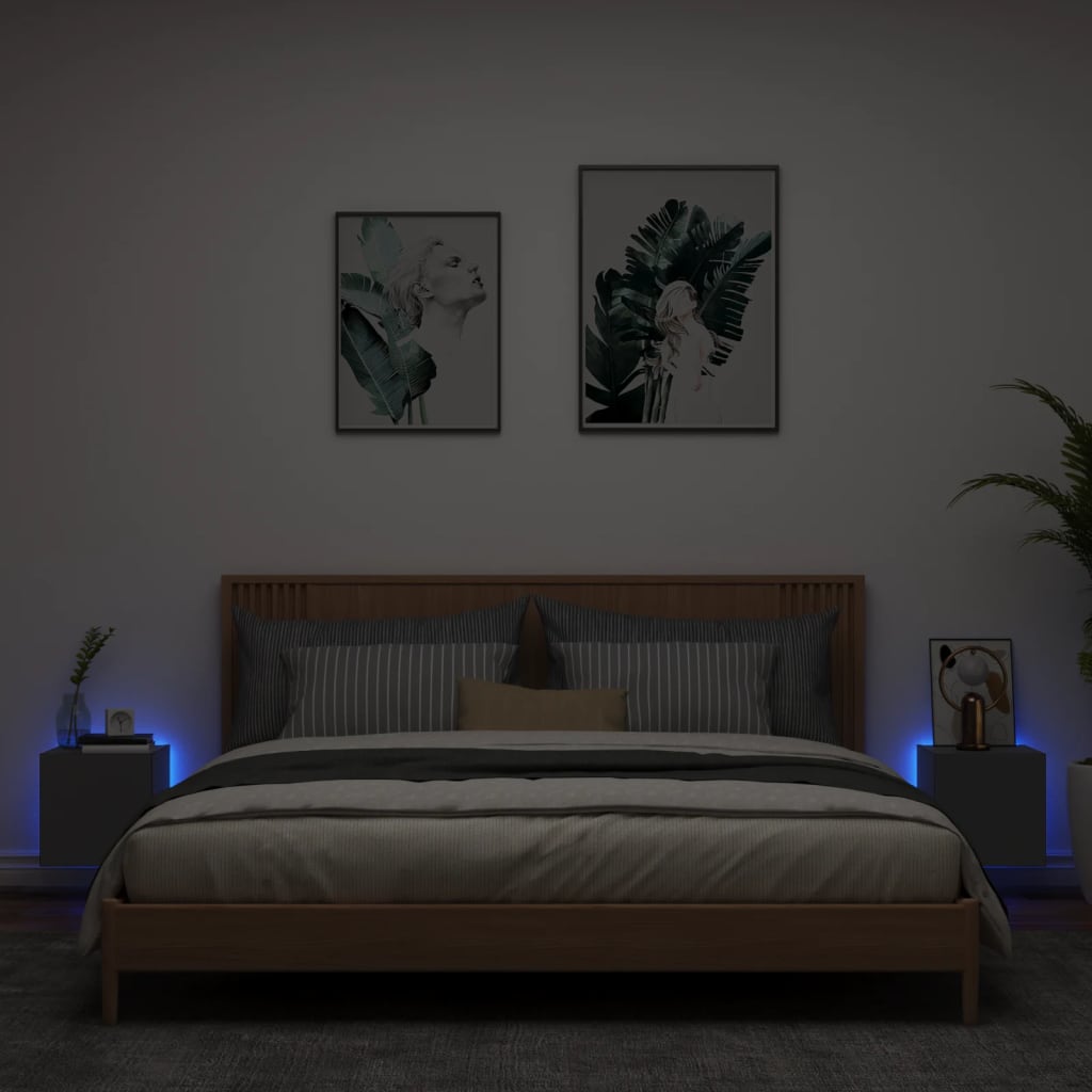 vidaXL Tv-wandmeubels met LED-verlichting 2 st 30,5x35x30 cm zwart afbeelding