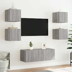 Nástěnná TV skříňka s LED osvětlením šedá sonoma 30,5x35x30 cm - obrázek 6