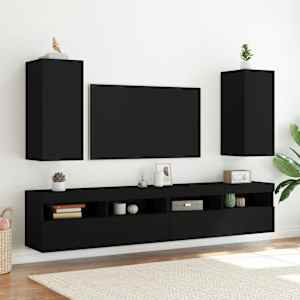 Nástěnná TV skříňka s LED osvětlením černá 30,5 x 35 x 70 cm - obrázek 6