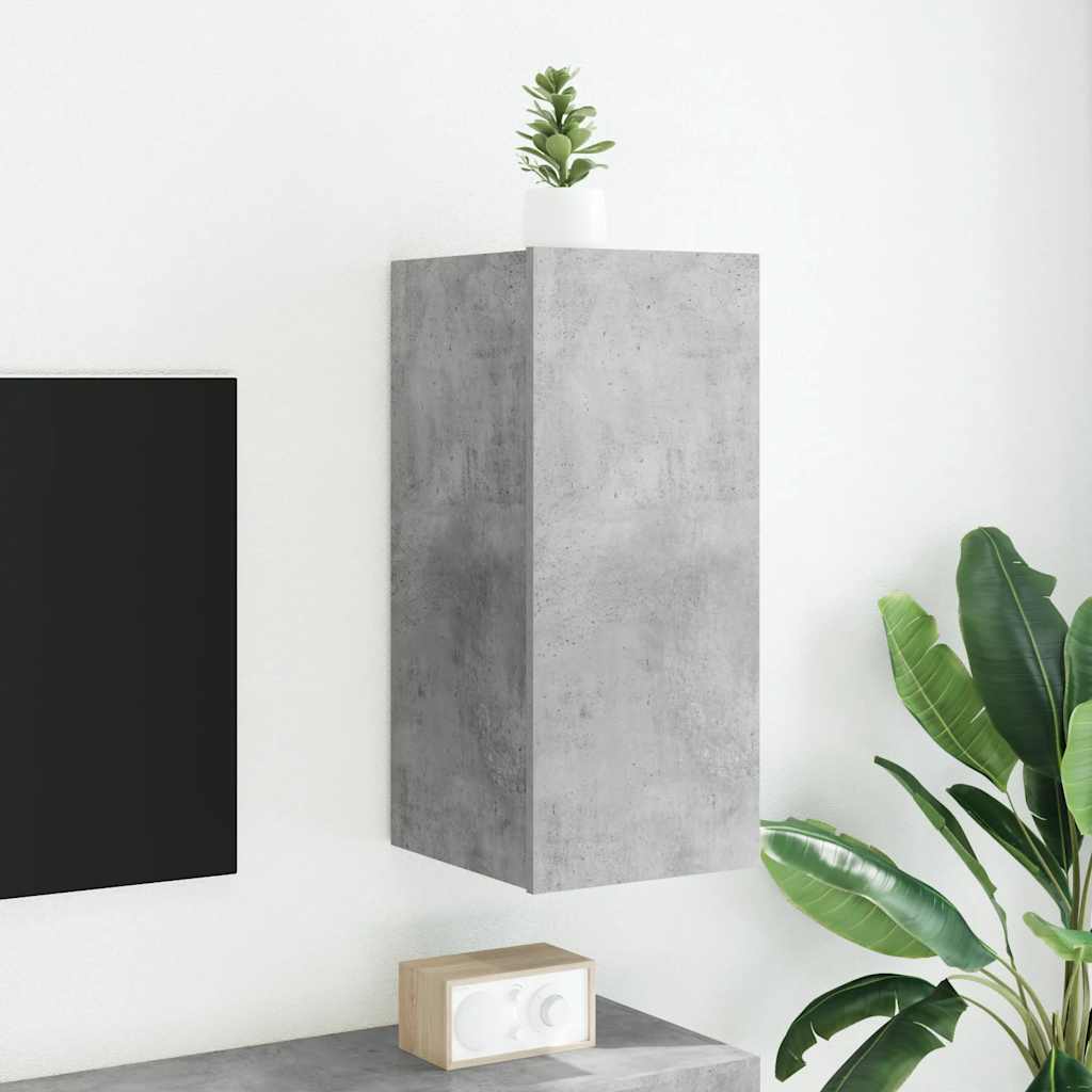 vidaXL Comodă TV de perete cu lumini LED, gri beton, 30,5x35x70 cm