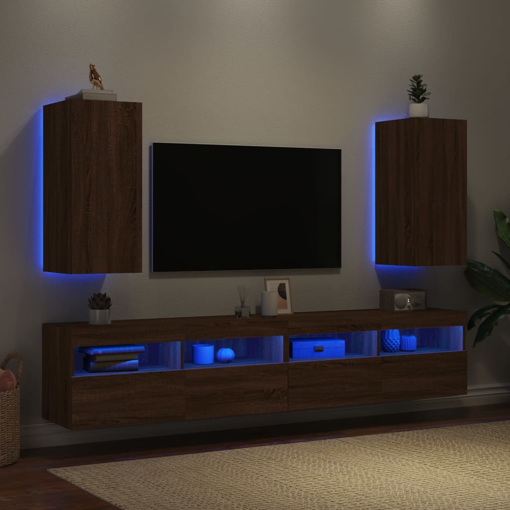 vidaXL Tv-wandmeubelen met LED 2 st 30,5x35x70 cm bruin eikenkleur afbeelding