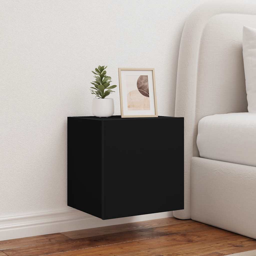 vidaXL TV-Wandschränke mit LED-Leuchten 2 Stk. Schwarz 40,5x35x40 cm