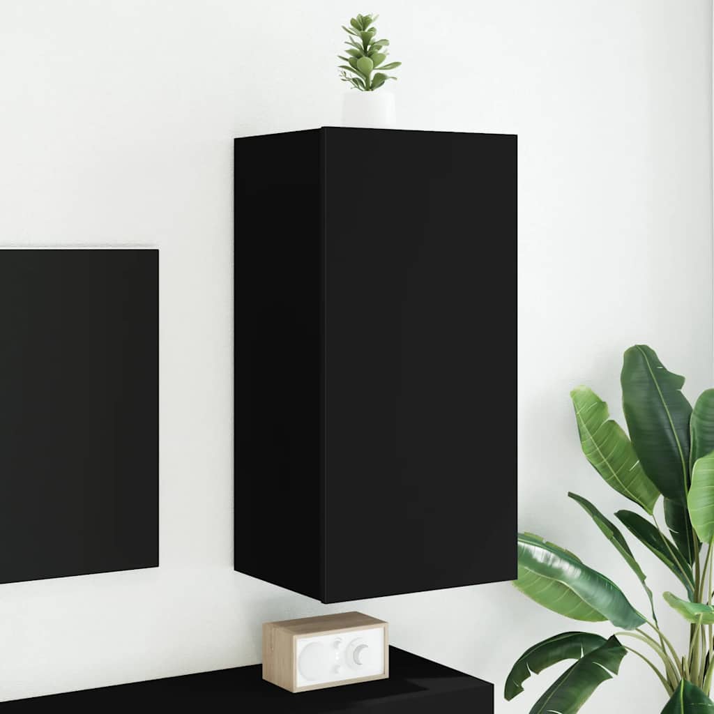 vidaXL Comodă TV de perete cu lumini LED, negru, 40,5x35x80 cm