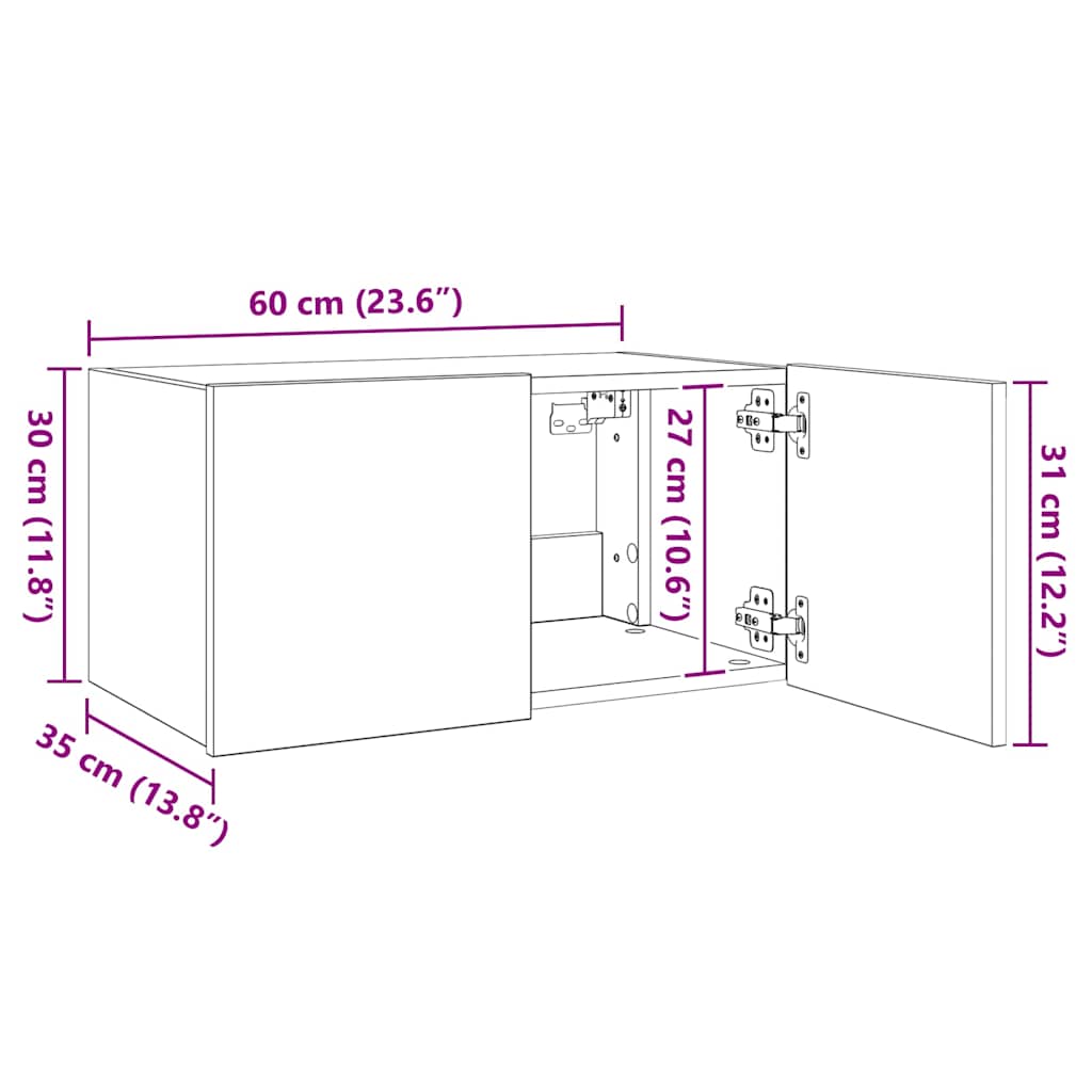 Nástěnná TV skříňka s LED osvětlením betonově šedá 60x35x31 cm - obrázek 17