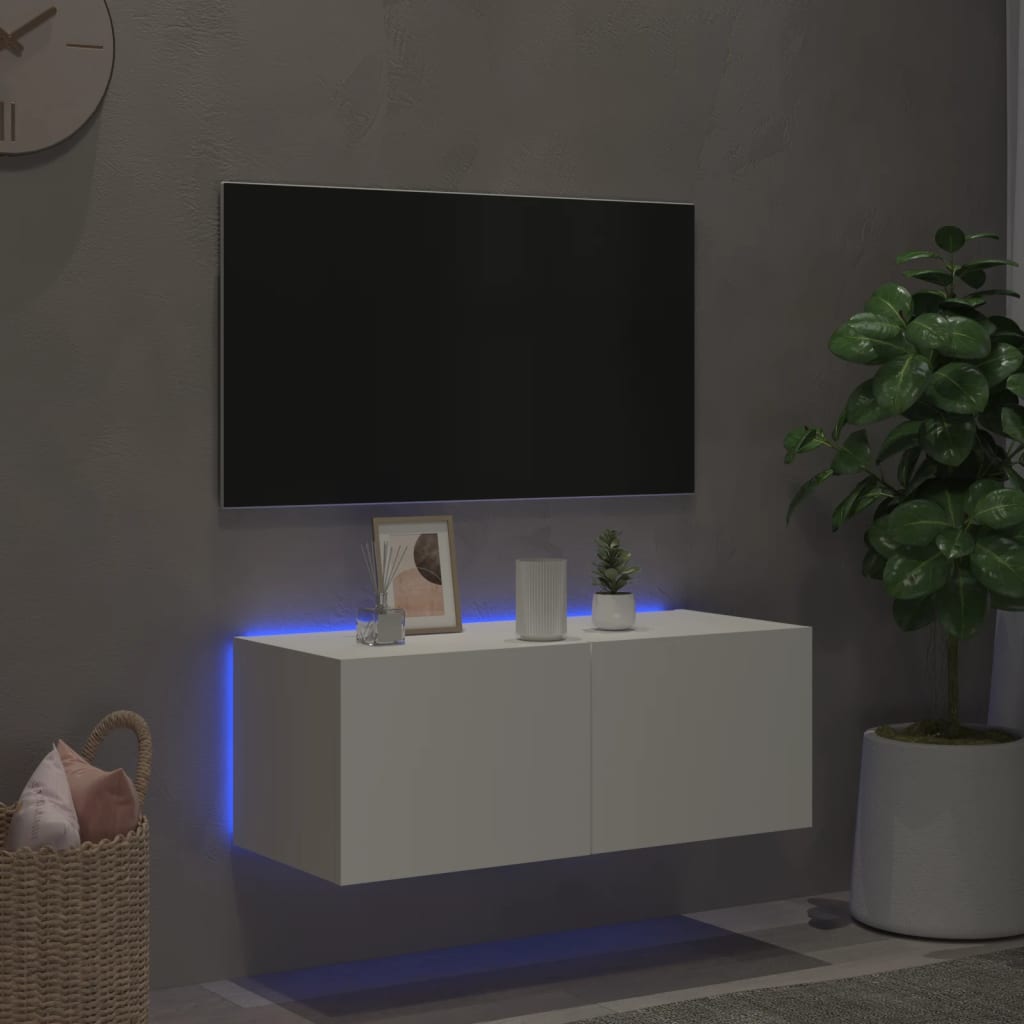 Thumbnail - vidaXL TV-Wandschrank mit LED-Leuchten Weiß 80x35x31 cm