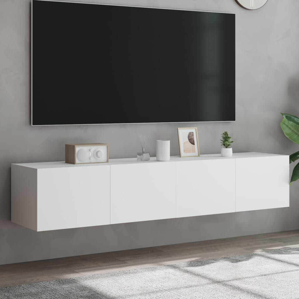 vidaXL Comode TV de perete cu lumini LED, 2 buc., alb, 80x35x31 cm