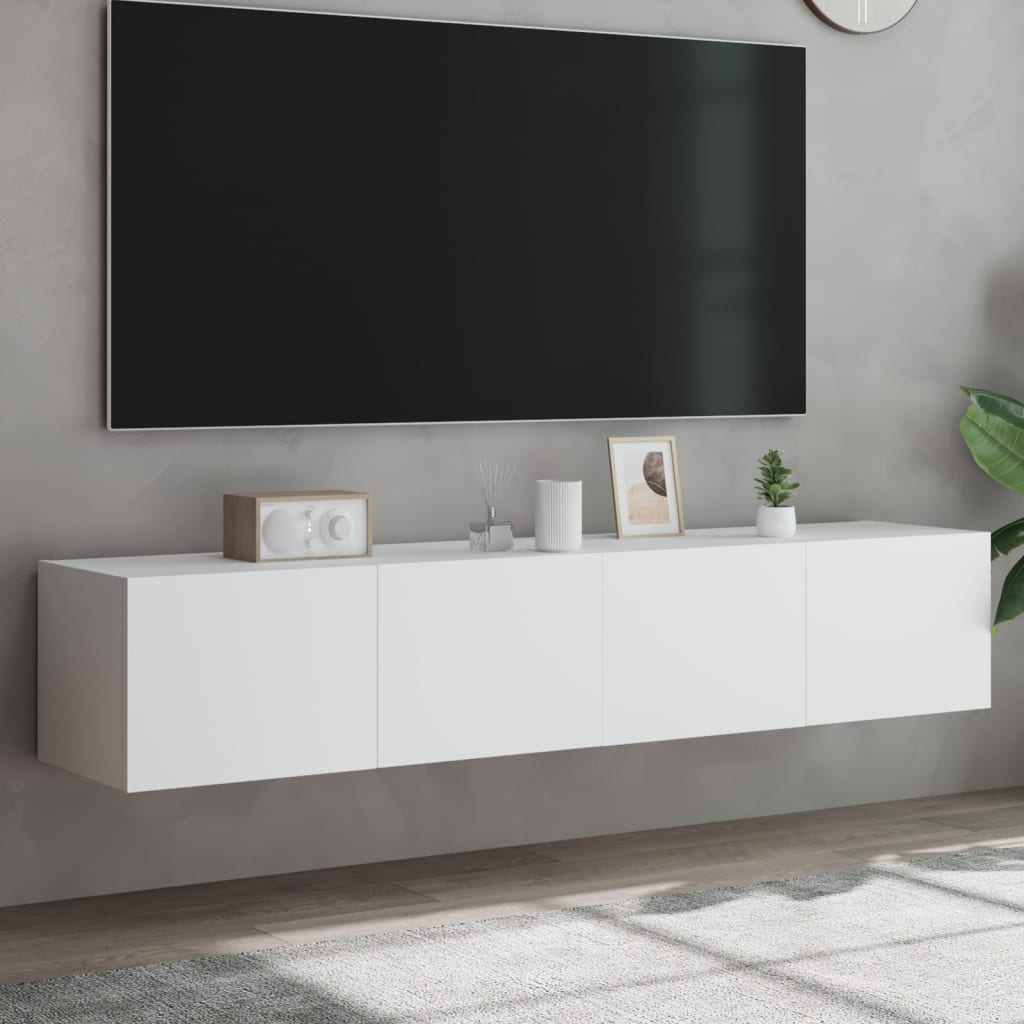 vidaXL TV-Wandschränke mit LED-Leuchten 2 Stk. Weiß 80x35x31 cm