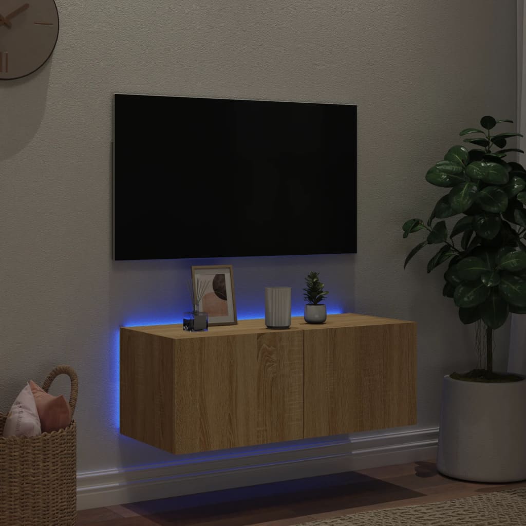 vidaXL sonoma tölgy színű fali TV-szekrény LED-ekkel 80x35x31 cm