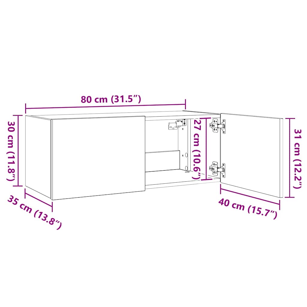 Nástěnná TV skříňka s LED osvětlením betonově šedá 80x35x31 cm - obrázek 16