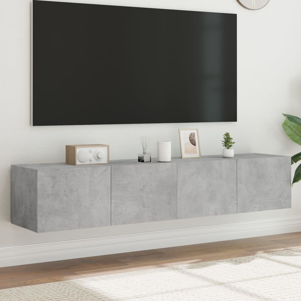 vidaXL TV-Wandschränke mit LED-Leuchten 2 Stk. Betongrau 80x35x31 cm