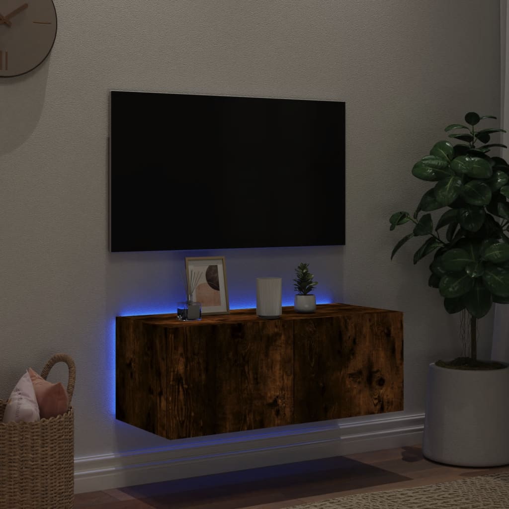 vidaXL Tv-wandmeubel met LED-verlichting 80x35x31 cm gerookt eiken afbeelding