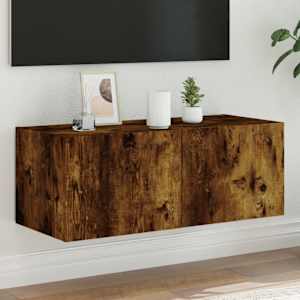 Nástěnná TV skříňka s LED osvětlením kouřový dub 80x35x31 cm - obrázek 1