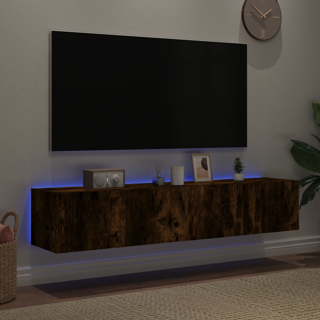 Thumbnail - vidaXL TV-Wandschränke mit LED-Leuchten 2 Stk. Räuchereiche 80x35x31cm