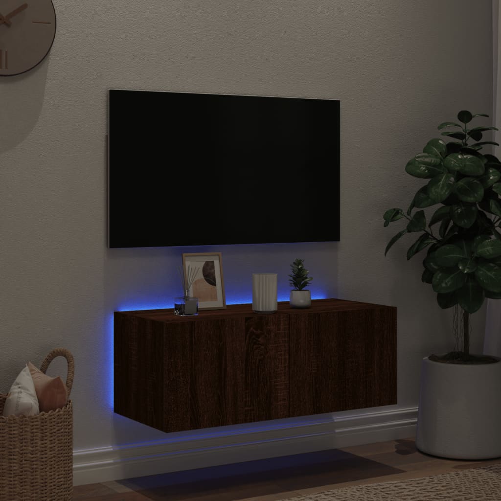 vidaXL Tv-wandmeubel met LED-verlichting 80x35x31 cm bruin eikenkleur afbeelding