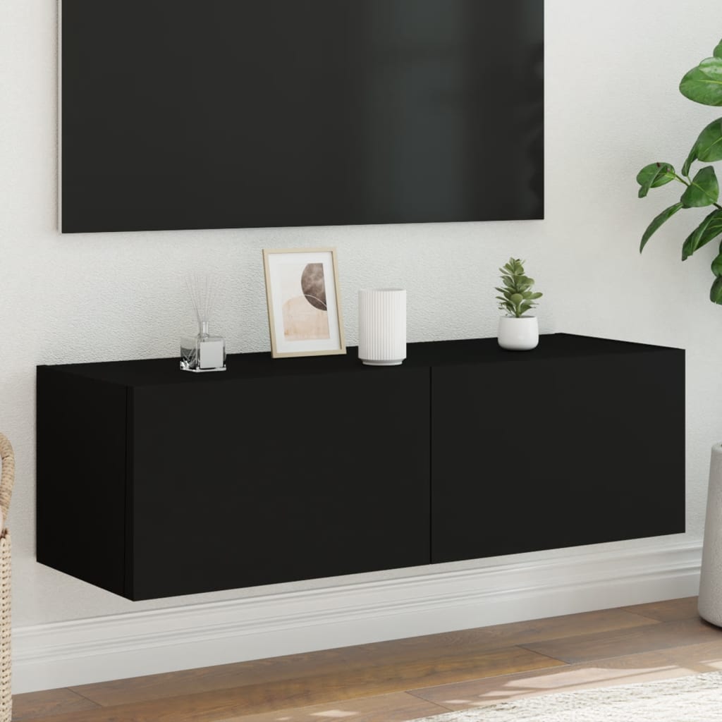 vidaXL væghængt tv-bord med LED-lys 100x35x31 cm sort