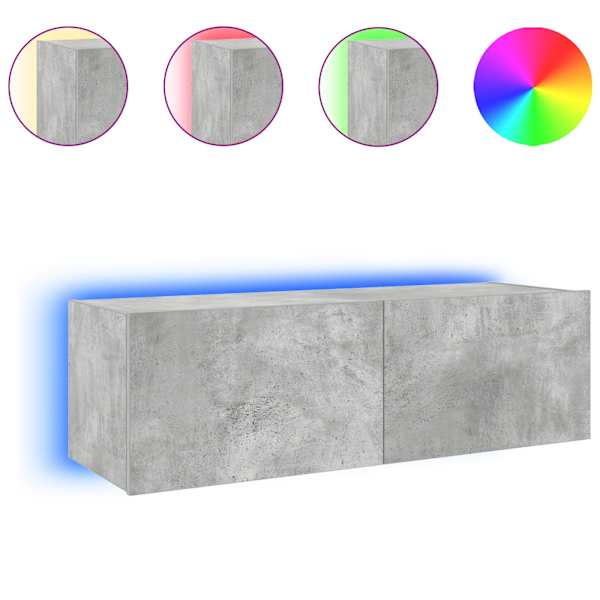 vidaXL teleri seinakapp LED-tuledega, betoonhall, 100 x 35 x 31 cm