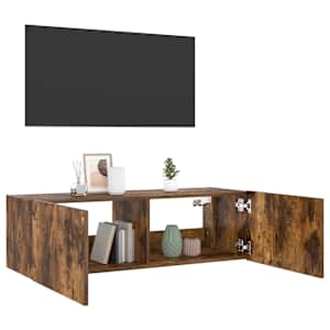 Nástěnná TV skříňka s LED osvětlením kouřový dub 100x35x31 cm - obrázek 7