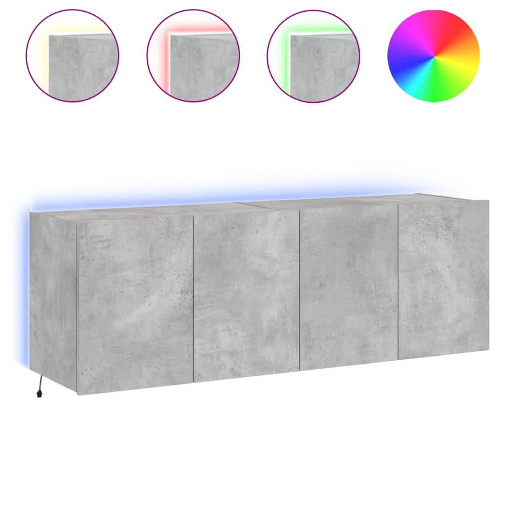 Thumbnail - vidaXL TV-Wandschränke mit LED-Leuchten 2 Stk. Betongrau 60x35x41 cm