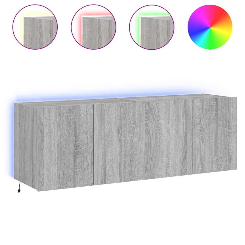 Thumbnail - vidaXL TV-Wandschränke mit LED-Leuchten 2 Stk. Grau Sonoma 60x35x41 cm