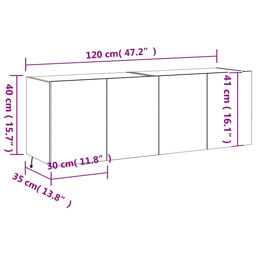 Nástěnné TV skříňky s LED osvětlením 2 ks hnědý dub 60x35x41 cm - obrázek 16