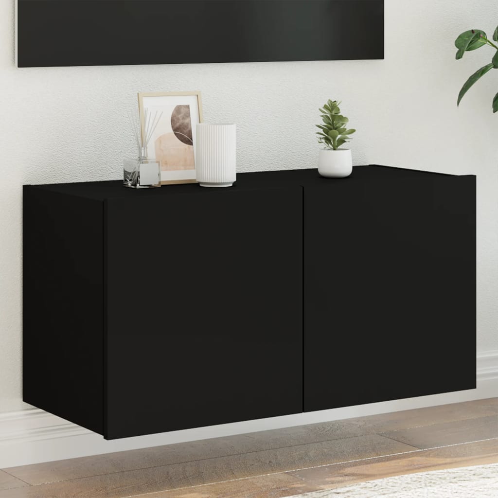 vidaXL TV-Wandschrank mit LED-Leuchten Schwarz 80x35x41 cm