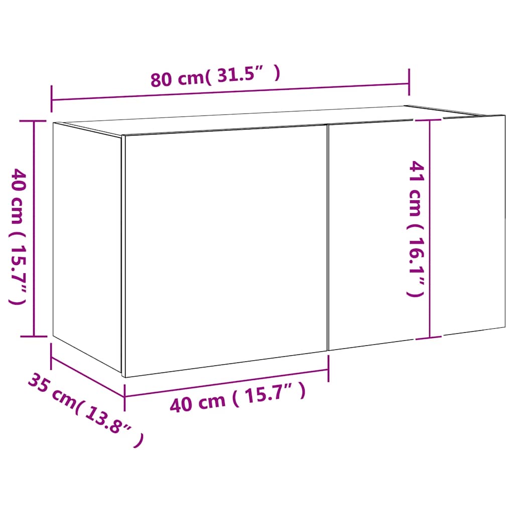 Nástěnná TV skříňka s LED osvětlením kouřový dub 80x35x41 cm - obrázek 17