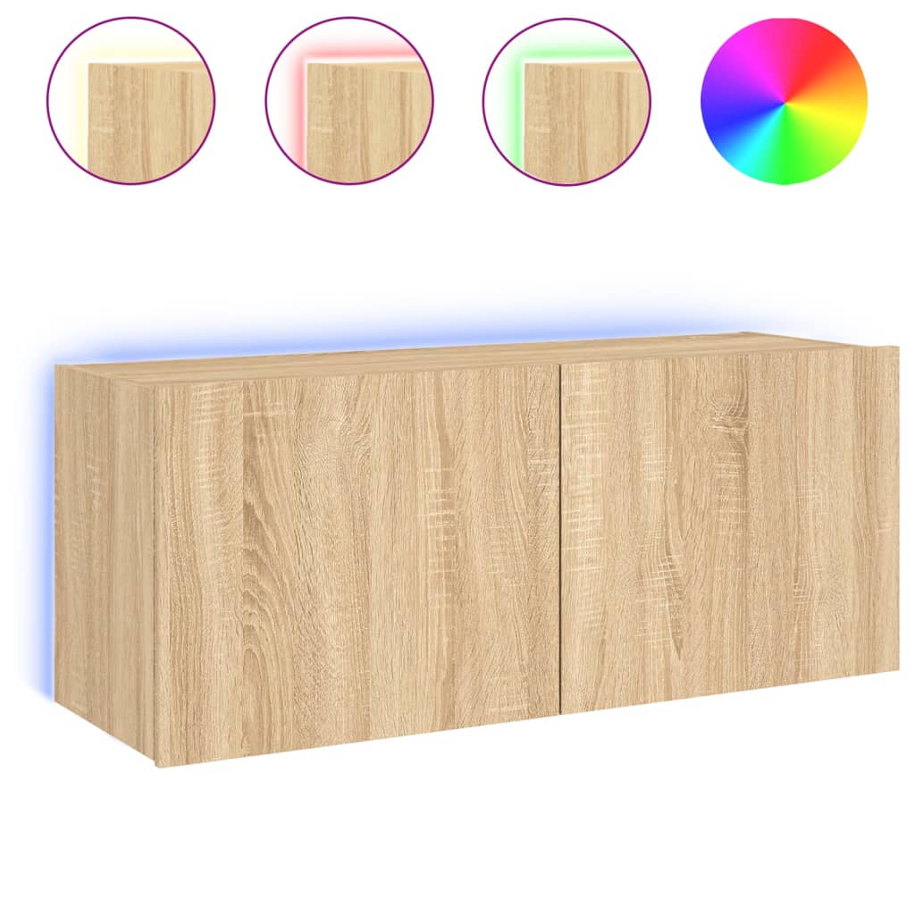 vidaXL Nástěnná TV skříňka s LED osvětlením dub sonoma 100x35x41 cm