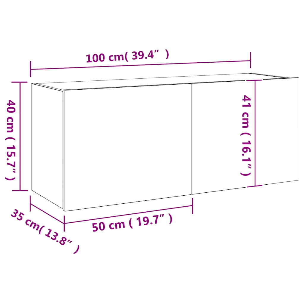 Nástěnná TV skříňka s LED osvětlením kouřový dub 100x35x41 cm - obrázek 17