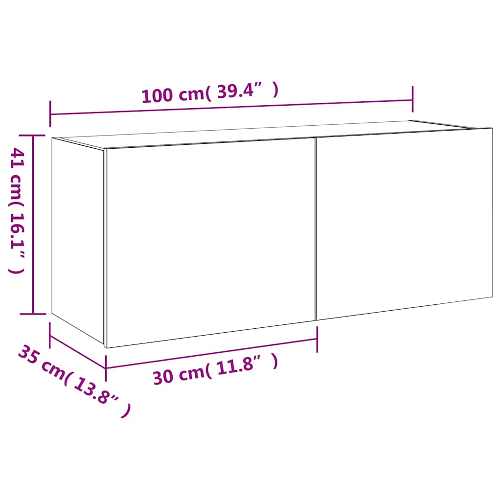Nástěnná TV skříňka s LED osvětlením šedá sonoma 100x35x41 cm - obrázek 17