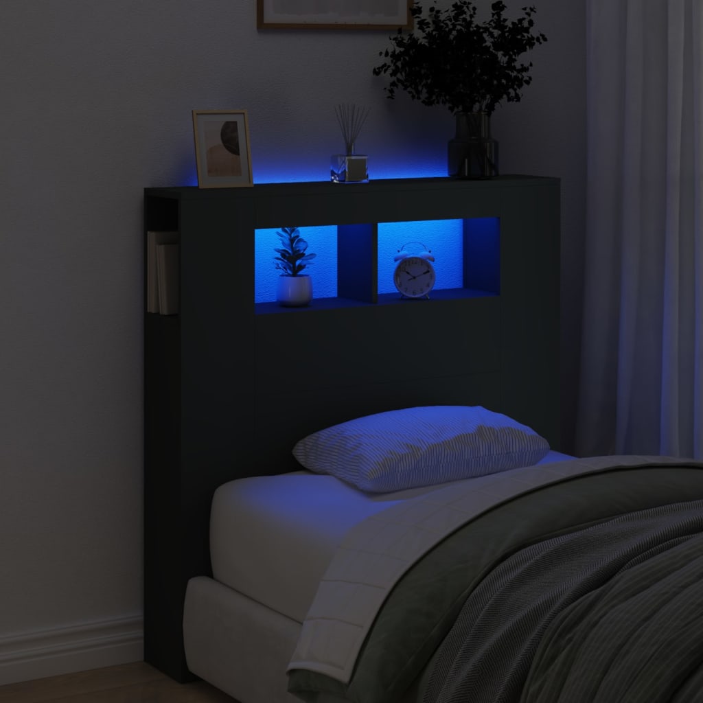 vidaXL Tăblie de pat cu LED, negru, 100x18,5x103,5 cm, lemn