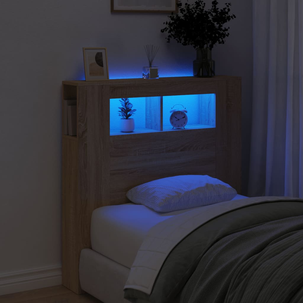 vidaXL Tăblie de pat cu LED, stejar sonoma, 100x18,5x103,5 cm, lemn