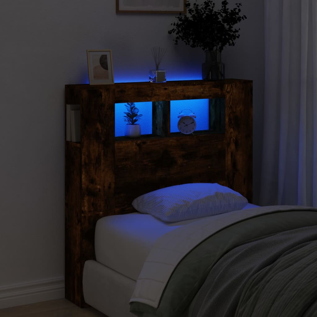 vidaXL Tăblie de pat cu LED, stejar fumuriu, 100x18,5x103,5 cm, lemn