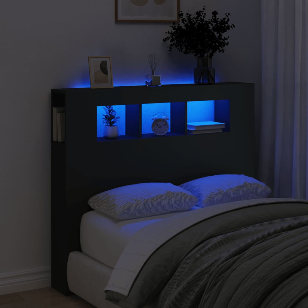 vidaXL Tăblie de pat cu LED, negru, 120x18,5x103,5 cm, lemn