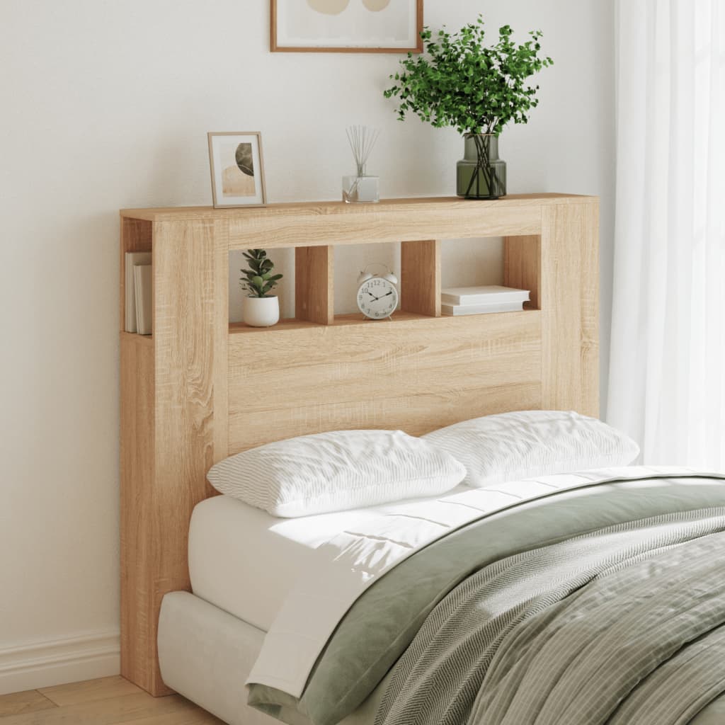 vidaXL Sängynpääty LED-valoilla Sonoma-tammi 120x18,5x103,5 cm puu
