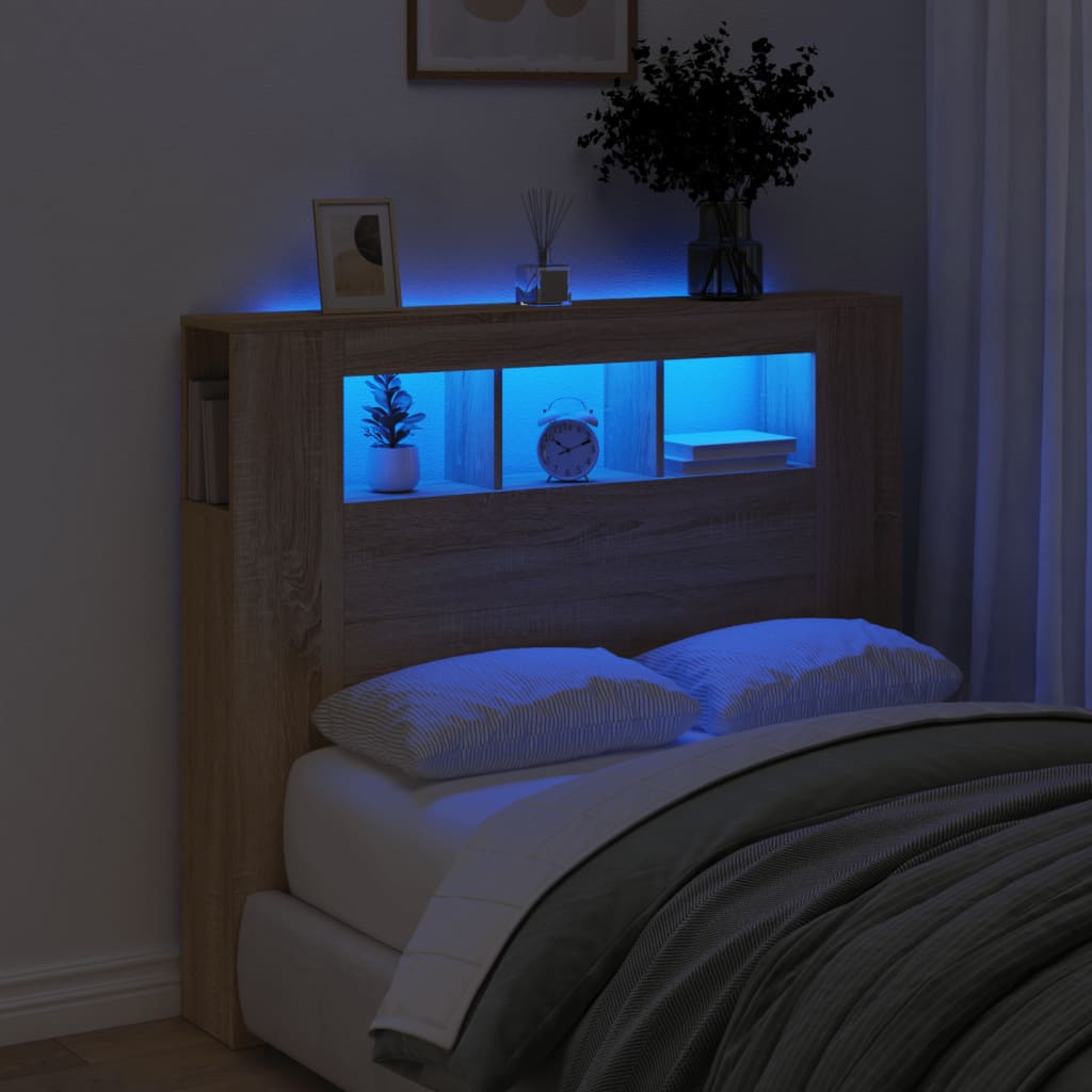 vidaXL Tăblie de pat cu LED, stejar sonoma, 120x18,5x103,5 cm, lemn