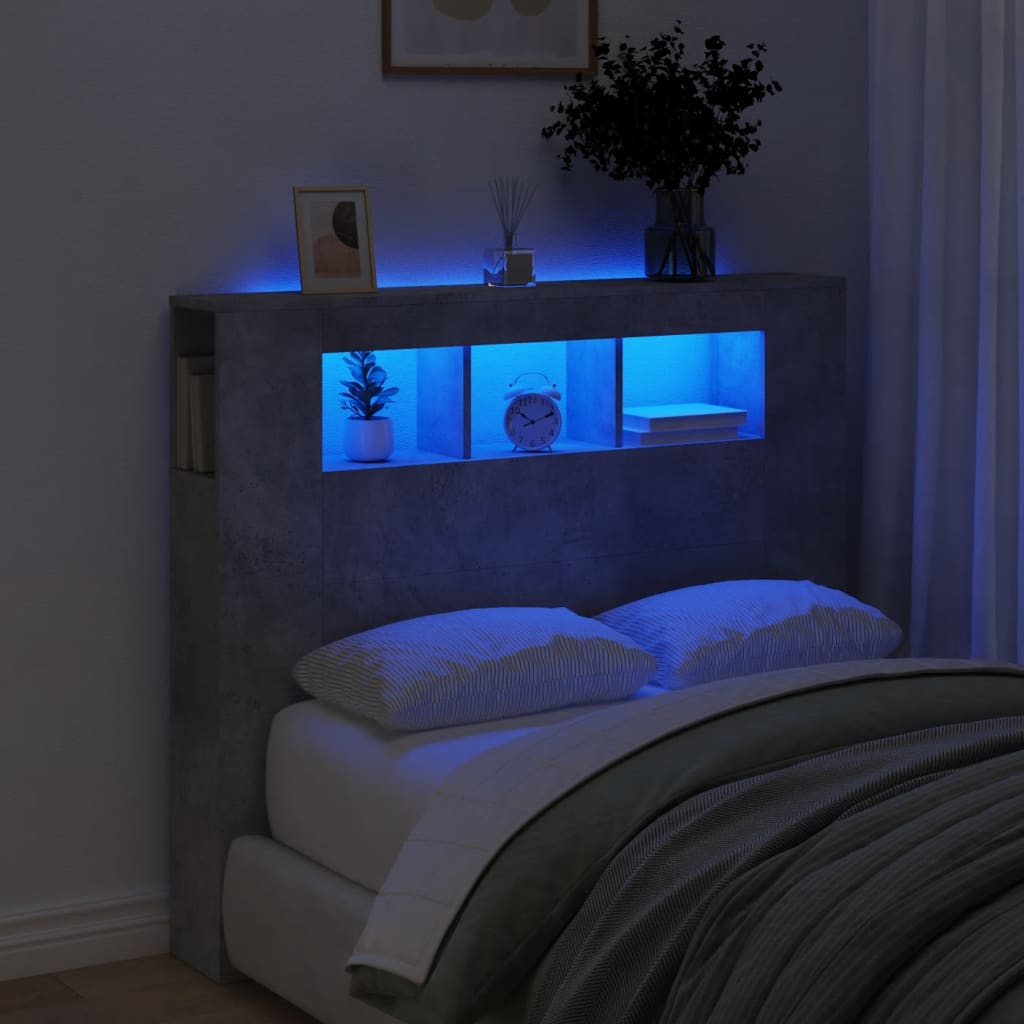 vidaXL Tăblie de pat cu LED, gri beton, 120x18,5x103,5 cm, lemn