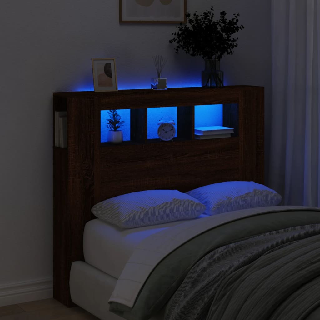  LED Headboard Bed Header Bedroom Storage Bed Headboard Engineered Wood vidaXL