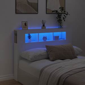 LED posteljno vzglavje belo 140x18,5x103,5 cm inženirski les