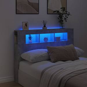 LED posteljno vzglavje betonsko sivo 140x18,5x103,5 cm inž. les