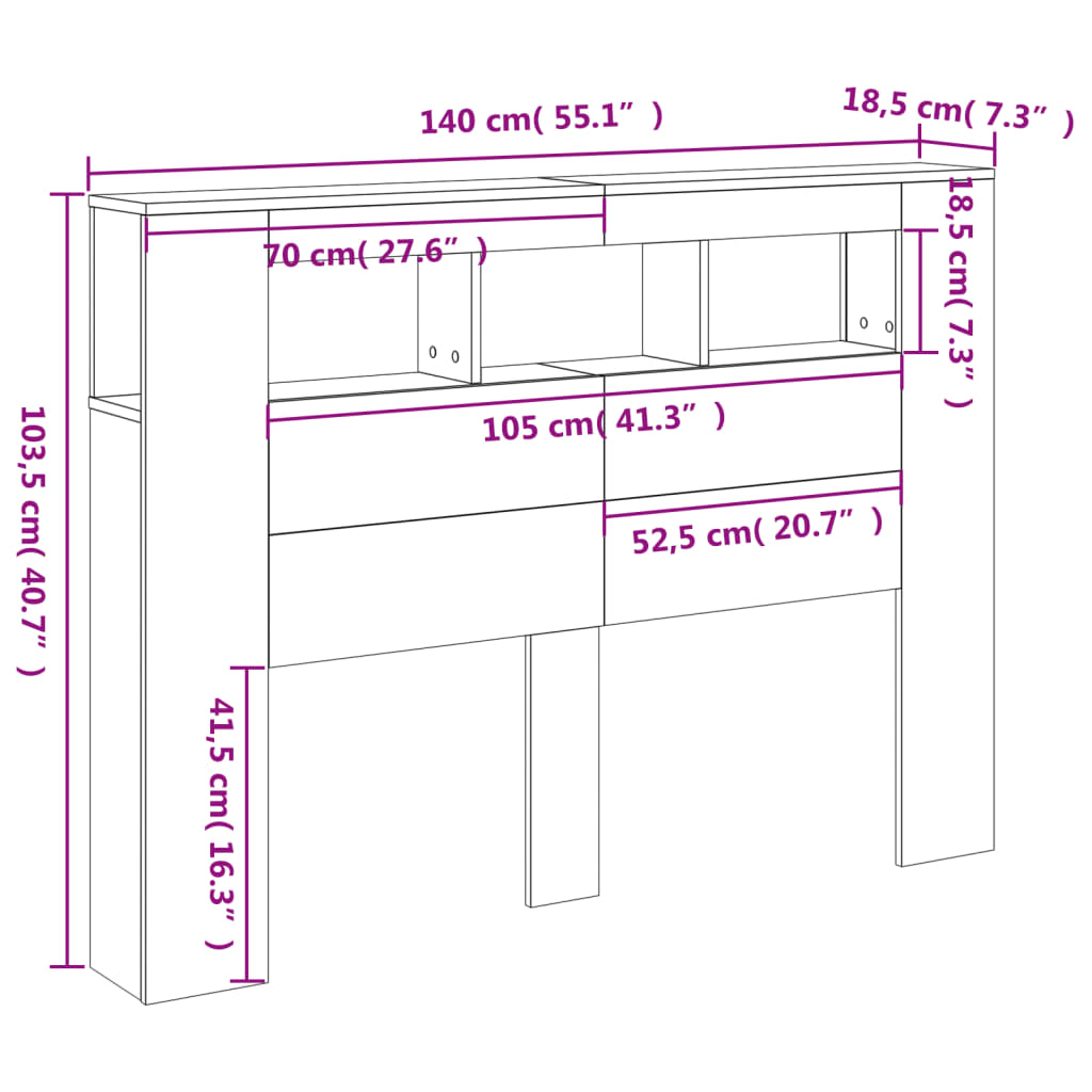 Čelo postele s LED kouřový dub 140 x 18,5 x 103,5 cm kompozit - obrázek 14